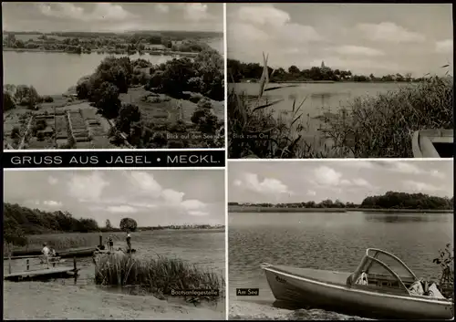 Ansichtskarte Jabel (Mecklenburg) See, Bootsanleger, Motorboot 1968