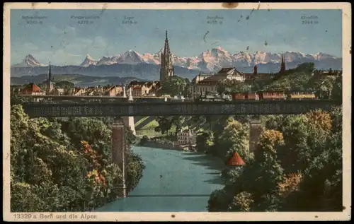 Ansichtskarte Bern (Schweiz) Berne Stadt und Brücke 1923