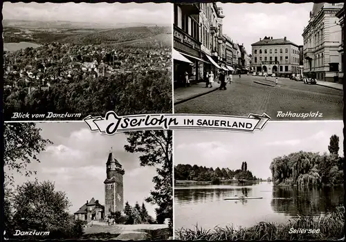 Iserlohn Mehrbild-AK Rathausplatz, Blick Danzturm, Seilersee 1964