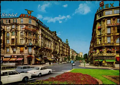 Frankfurt am Main Kaiserstraße Auto Straßen Kreuzung mit Geschäften 1970