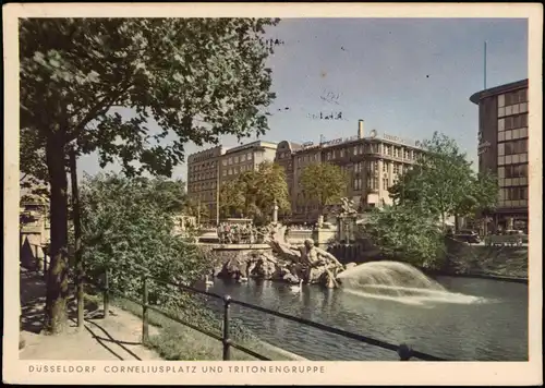 Ansichtskarte Düsseldorf CORNELIUSPLATZ UND TRITONENGRUPPE 1955