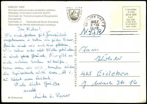 Postcard Karlsbad Karlovy Vary Collonade 1967