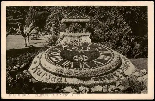 Ansichtskarte Interlaken BLUMENUHR IM KURGARTEN 1928
