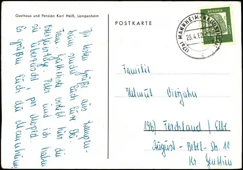 Ansichtskarte Lampenhain-Heiligkreuzsteinach Gasthaus und Pension 1962