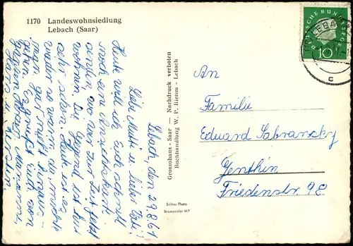 Ansichtskarte Lebach Landeswohnsiedlung 1961