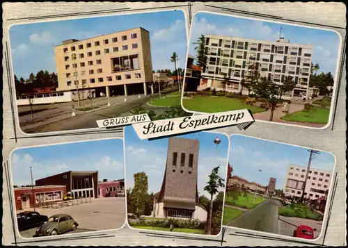 Ansichtskarte Espelkamp MB: Neubauten, Kirche, VW Käfer 1969