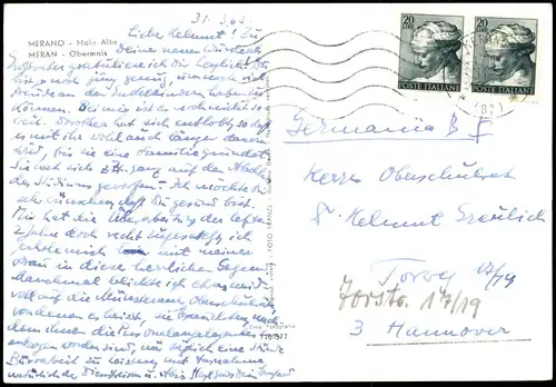 Cartoline Meran Merano Panorama-Ansicht Obermais Maia Alta 1965