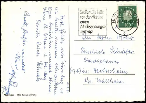 Ansichtskarte Nürnberg Frauenkirche, Marktstände davor 1961