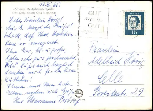 Ansichtskarte Goslar Stift Portal mit gr. heiligem Kreuz 1965