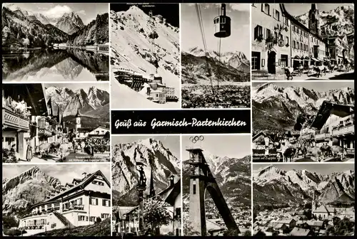 Garmisch-Partenkirchen Mehrbildkarte mit Umland- und Stadtteilansichten 1964