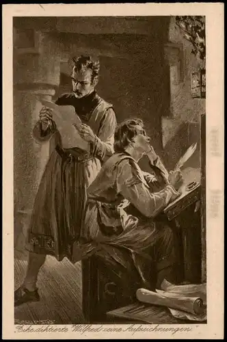 Künstlerkarte "Eike diktierte Wilfred seine Aufzeichnungen" 1920