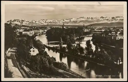 Ansichtskarte Zürich Limmat Panorama-Stadt-Ansicht 1930