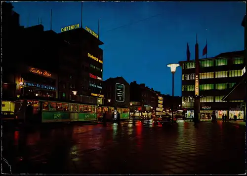 Düsseldorf Straßen Beleuchtung Am Wehrhahn mit Tram Haltestelle 1965