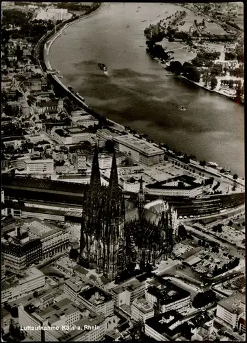 Köln Innenstadt, Dom, Haupt-Bahnhof, Rhein v. Flugzeug aus 1967