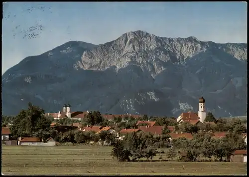 Benediktbeuern Panorama Ortsblick mit Herzogstand Bayr. Alpen 1966