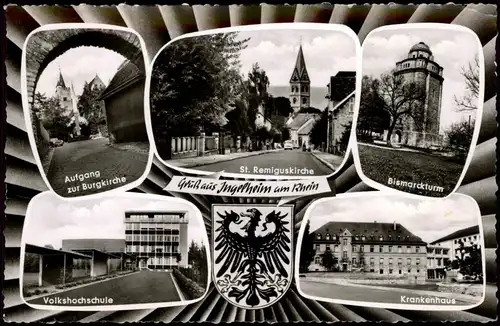 Ingelheim Mehrbild-AK Bismarckturm, Volkshochschule, Krankenhaus uvm. 1967