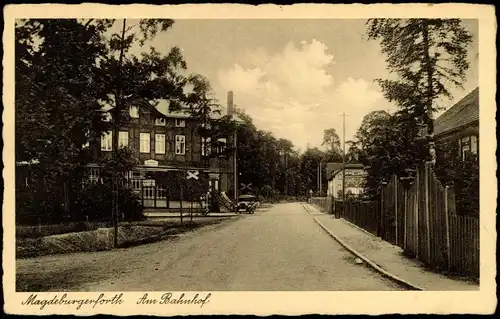 Ansichtskarte Magdeburgerforth-Möckern Bahnhof, Straße 1931