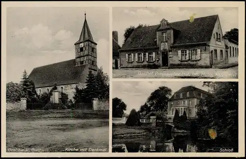 Ansichtskarte Grabow (bei Burg) Preussicher Hof, Kirche, Schloß 1932