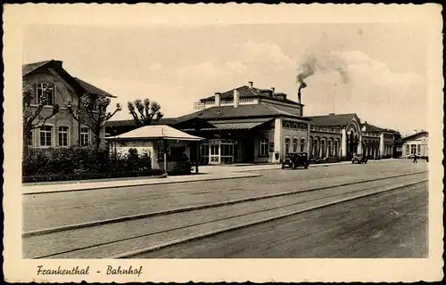 Ansichtskarte Frankenthal (Pfalz) Bahnhof - Kiosk 1928