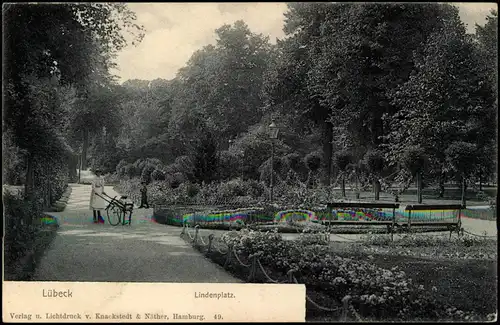 Ansichtskarte Lübeck Lindenplatz, Frau mit Karren 1912