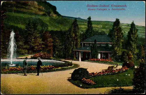 Ansichtskarte Bad Kreuznach Rosen-Anlagen u. Inselquelle 1914