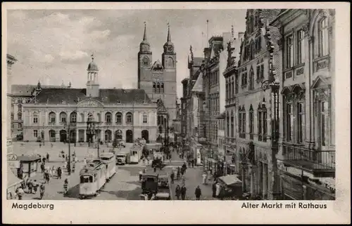 Ansichtskarte Magdeburg Alter Markt, Kiosk - Straßenbahn 1940