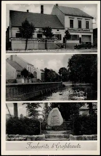 Ansichtskarte Trechwitz-Kloster Lehnin Gasthaus, Dorfteich, Heldendenkmal 1932