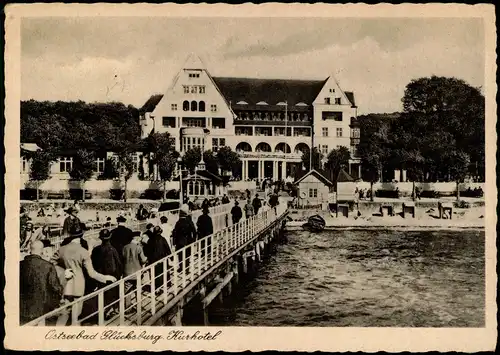 Glücksburg (Ostsee) Lyksborg Kurhotel Ostsee-Steg Seebrücke Ostseebad 1930