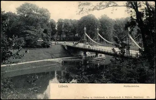Ansichtskarte Lübeck Mühlen-Brücke/Mühlenbrücke 1909