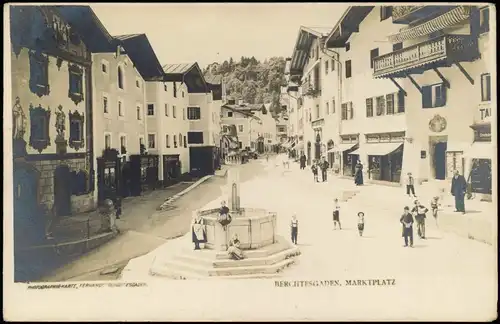 Ansichtskarte Berchtesgaden Marktplatz - belebt, Geschäfte 1900