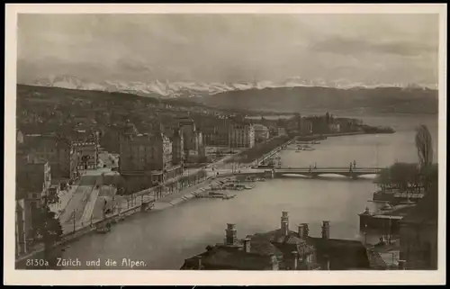 Ansichtskarte Zürich Panorama-Ansicht mit Fernansicht der Alpen 1930