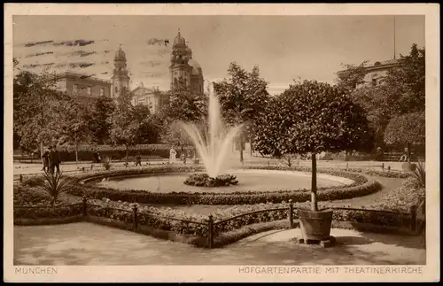 Ansichtskarte München HOFGARTEN PARTIE MIT THEATINERKIRCHE 1928