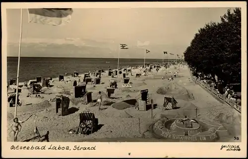 Ansichtskarte Laboe Strand Ostsee 1951   mit rundem Landpoststempel LABOE