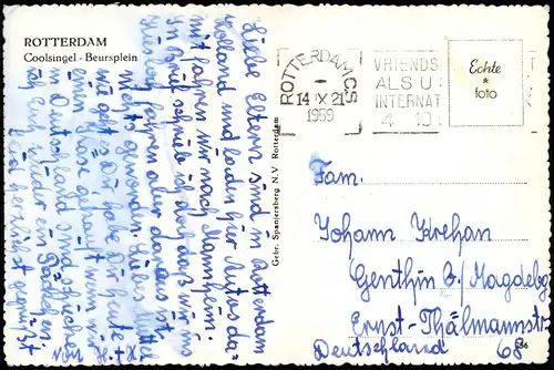 Postkaart Rotterdam Rotterdam Coolsingel Beursplein 1959