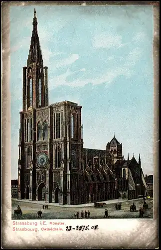 CPA Straßburg Strasbourg Kathedrale mit Vorplatz 1908