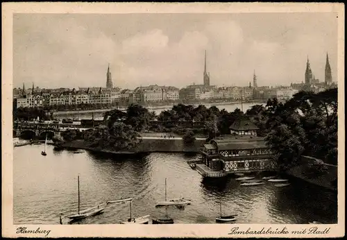 Ansichtskarte Hamburg Lombardsbrücke mit Stadt 1928