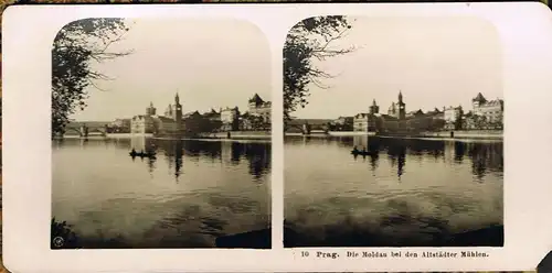 Prag Praha Die Moldau bei den Altstädter Mühlen. 1905 3D/Stereoskopie