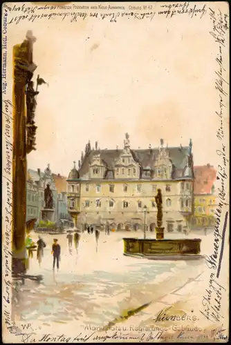 Ansichtskarte Nürnberg Marktplatz, Regierung - Künstlerkarte 1900