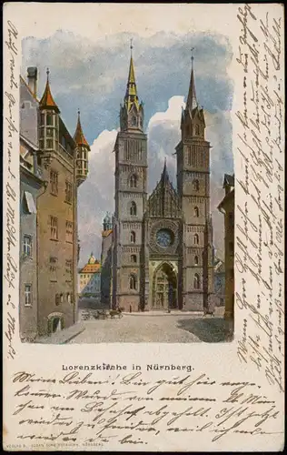 Ansichtskarte Nürnberg Lorenzkirche - Künstlerkarte 1902
