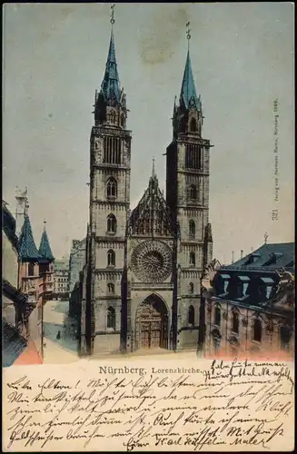 Ansichtskarte Nürnberg Lorenzkirche, Straßenpartie 1899