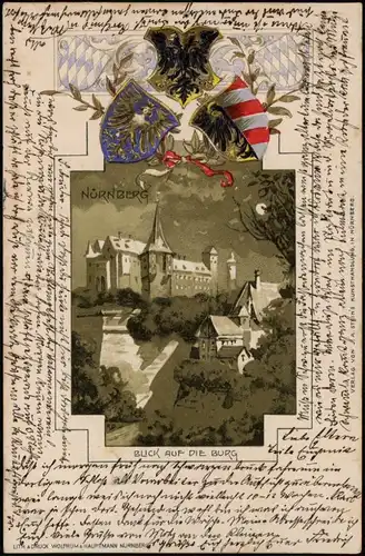 Ansichtskarte Nürnberg Burg - Heraldik Prägekarte 1900