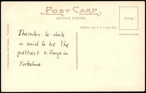 Postcard Thornton Dale (Yorkshire) Beck Isle Cottage 1912