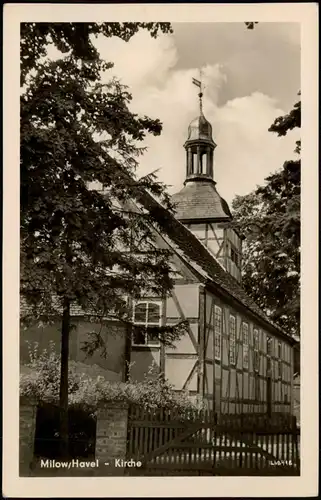 Ansichtskarte Milow-Milower Land Partie an der Kirche b. Rathenow 1956