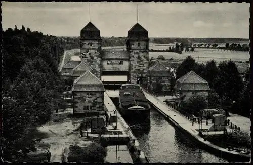 Ansichtskarte Minden Schachtschleuse Minden, Schlepper 1962