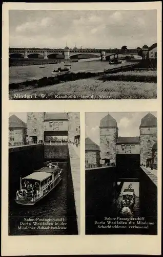Ansichtskarte Minden 3 Bild Schachtschleuse u. Kanalbrücke 1940