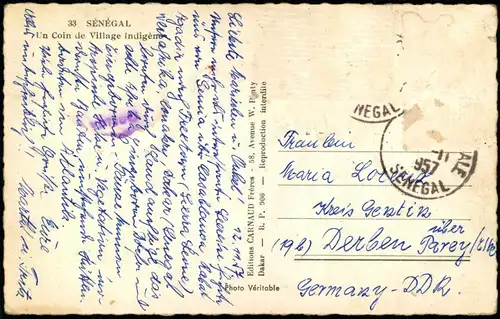 Postcard Dakar Senegal Village Indigene Nativ Africa 1957