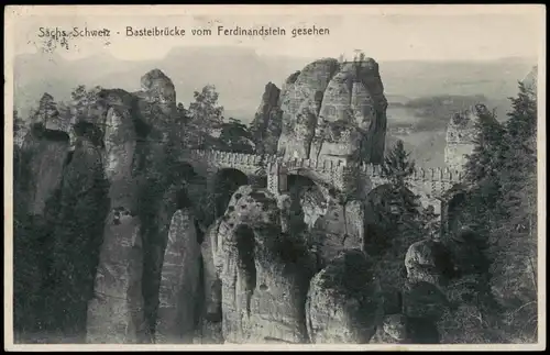 Rathen Sächs. Schweiz - Basteibrücke vom Ferdinandstein gesehen 1933