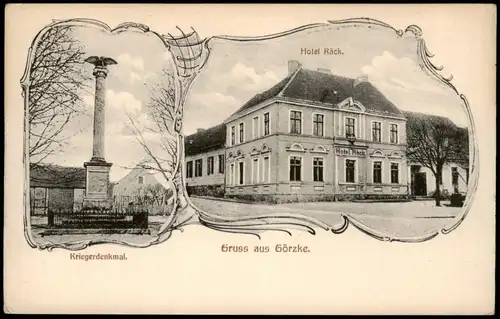 Ansichtskarte Görzke Kriegerdenkmal, Hotel Räck b. Genthin Ziesar 1912