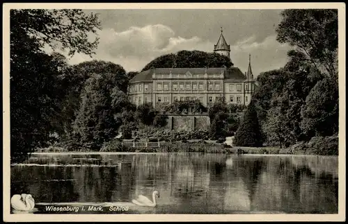 Ansichtskarte Wiesenburg/Mark Schloss Wiesenburg, Schwäne 1930