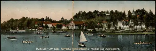 Hammer am See Hamr na Jezeře 2 teilige Klappkarte Boote Restaurant 1923